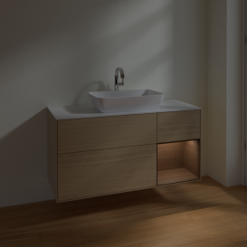 Тумба под раковину Villeroy & Boch Finion 120х50,1 см с подсветкой МДФ шпон дуба/стекло белое матовое F831GNPC