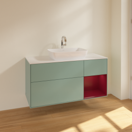 Тумба под раковину Villeroy & Boch Finion 120х50,1 см с подсветкой МДФ оливковый матовый лак/стекло белое матовое F831HBGM