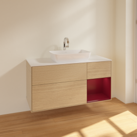 Тумба под раковину Villeroy & Boch Finion 120х50,1 см с подсветкой МДФ шпон дуба/стекло белое матовое F831HBPC