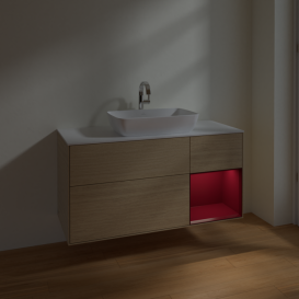 Тумба под раковину Villeroy & Boch Finion 120х50,1 см с подсветкой МДФ шпон дуба/стекло белое матовое F831HBPC