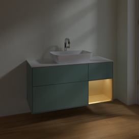 Тумба под раковину Villeroy & Boch Finion 120х50,1 см с подсветкой МДФ оливковый матовый лак/стекло белое матовое F831HFGM