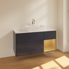 Тумба под раковину Villeroy & Boch Finion 120х50,1 см с подсветкой МДФ темно-синий матовый лак/стекло белое матовое F831HFHG