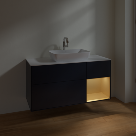 Тумба под раковину Villeroy & Boch Finion 120х50,1 см с подсветкой МДФ темно-синий матовый лак/стекло белое матовое F831HFHG