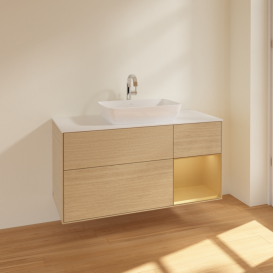 Тумба под раковину Villeroy & Boch Finion 120х50,1 см с подсветкой МДФ шпон дуба/стекло белое матовое F831HFPC