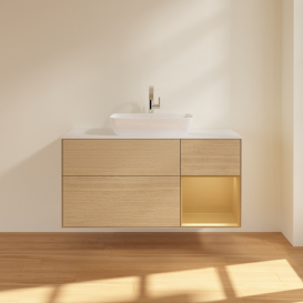 Тумба под раковину Villeroy & Boch Finion 120х50,1 см с подсветкой МДФ шпон дуба/стекло белое матовое F831HFPC