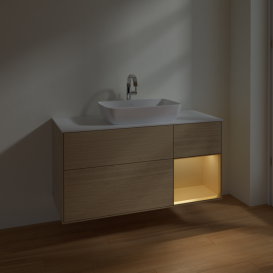 Тумба под раковину Villeroy & Boch Finion 120х50,1 см с подсветкой МДФ шпон дуба/стекло белое матовое F831HFPC