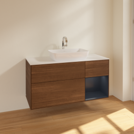 Тумба под раковину Villeroy & Boch Finion 120х50,1 см с подсветкой МДФ шпон грецкого ореха/стекло белое матовое F831HGGN