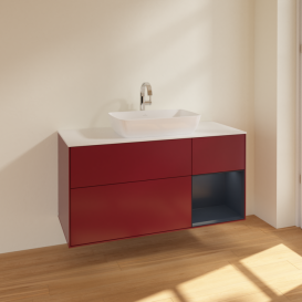 Тумба под раковину Villeroy & Boch Finion 120х50,1 см с подсветкой МДФ пион матовый лак/стекло белое матовое F831HGHB