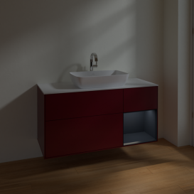 Тумба под раковину Villeroy & Boch Finion 120х50,1 см с подсветкой МДФ пион матовый лак/стекло белое матовое F831HGHB