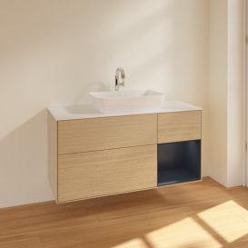 Тумба под раковину Villeroy & Boch Finion 120х50,1 см с подсветкой МДФ шпон дуба/стекло белое матовое F831HGPC