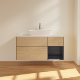 Тумба под раковину Villeroy & Boch Finion 120х50,1 см с подсветкой МДФ шпон дуба/стекло белое матовое F831HGPC