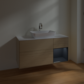 Тумба под раковину Villeroy & Boch Finion 120х50,1 см с подсветкой МДФ шпон дуба/стекло белое матовое F831HGPC