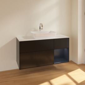 Тумба под раковину Villeroy & Boch Finion 120х50,1 см с подсветкой МДФ черный матовый лак/стекло белое матовое F831HGPD