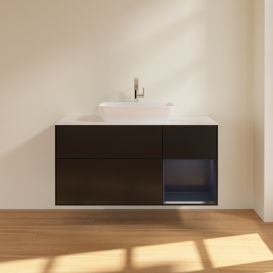 Тумба под раковину Villeroy & Boch Finion 120х50,1 см с подсветкой МДФ черный матовый лак/стекло белое матовое F831HGPD