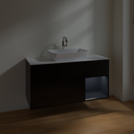 Тумба под раковину Villeroy & Boch Finion 120х50,1 см с подсветкой МДФ черный матовый лак/стекло белое матовое F831HGPD