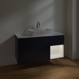 Тумба под раковину Villeroy & Boch Finion 120х50,1 см с подсветкой МДФ темно-синий матовый лак/стекло белое матовое F831MTHG