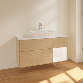 Тумба под раковину Villeroy & Boch Finion 120х50,1 см с подсветкой МДФ шпон дуба/стекло белое матовое F831MTPC