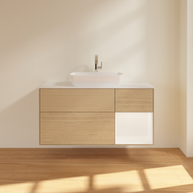 Тумба под раковину Villeroy & Boch Finion 120х50,1 см с подсветкой МДФ шпон дуба/стекло белое матовое F831MTPC