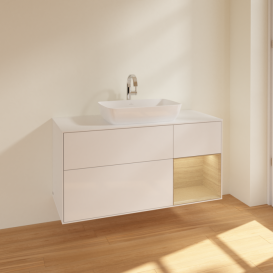 Тумба под раковину Villeroy & Boch Finion 120х50,1 см с подсветкой МДФ глянцевый белый лак/стекло белое матовое F831PCGF