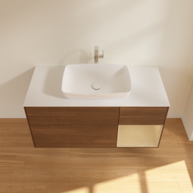 Тумба под раковину Villeroy & Boch Finion 120х50,1 см с подсветкой МДФ шпон грецкого ореха/стекло белое матовое F831PCGN