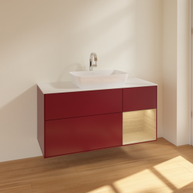 Тумба под раковину Villeroy & Boch Finion 120х50,1 см с подсветкой МДФ пион матовый лак/стекло белое матовое F831PCHB