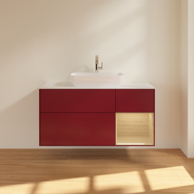 Тумба под раковину Villeroy & Boch Finion 120х50,1 см с подсветкой МДФ пион матовый лак/стекло белое матовое F831PCHB