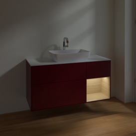 Тумба под раковину Villeroy & Boch Finion 120х50,1 см с подсветкой МДФ пион матовый лак/стекло белое матовое F831PCHB