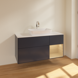 Тумба под раковину Villeroy & Boch Finion 120х50,1 см с подсветкой МДФ темно-синий матовый лак/стекло белое матовое F831PCHG