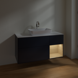 Тумба под раковину Villeroy & Boch Finion 120х50,1 см с подсветкой МДФ темно-синий матовый лак/стекло белое матовое F831PCHG