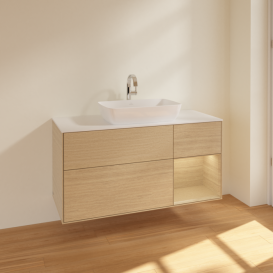 Тумба под раковину Villeroy & Boch Finion 120х50,1 см с подсветкой МДФ шпон дуба/стекло белое матовое F831PCPC