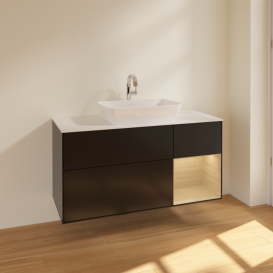 Тумба под раковину Villeroy & Boch Finion 120х50,1 см с подсветкой МДФ черный матовый лак/стекло белое матовое F831PCPD