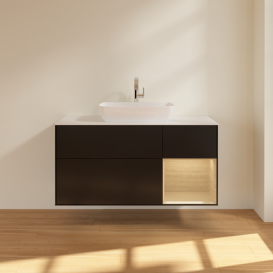 Тумба под раковину Villeroy & Boch Finion 120х50,1 см с подсветкой МДФ черный матовый лак/стекло белое матовое F831PCPD