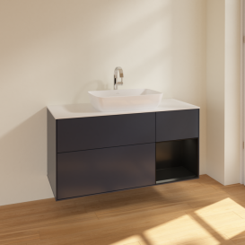 Тумба под раковину Villeroy & Boch Finion 120х50,1 см с подсветкой МДФ темно-синий матовый лак/стекло белое матовое F831PDHG