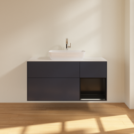 Тумба под раковину Villeroy & Boch Finion 120х50,1 см с подсветкой МДФ темно-синий матовый лак/стекло белое матовое F831PDHG