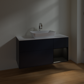 Тумба под раковину Villeroy & Boch Finion 120х50,1 см с подсветкой МДФ темно-синий матовый лак/стекло белое матовое F831PDHG