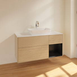 Тумба под раковину Villeroy & Boch Finion 120х50,1 см с подсветкой МДФ шпон дуба/стекло белое матовое F831PDPC