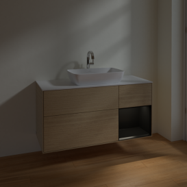 Тумба под раковину Villeroy & Boch Finion 120х50,1 см с подсветкой МДФ шпон дуба/стекло белое матовое F831PDPC