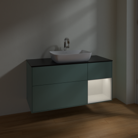 Тумба под раковину Villeroy & Boch Finion 120х50,1 см с подсветкой МДФ оливковый матовый лак/стекло черное матовое F832GFGM