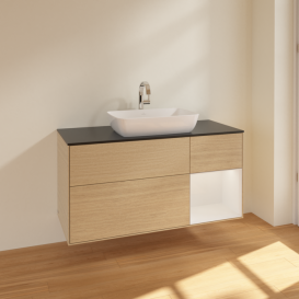 Тумба под раковину Villeroy & Boch Finion 120х50,1 см с подсветкой МДФ шпон дуба/стекло черное матовое F832GFPC