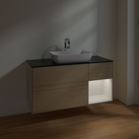 Тумба под раковину Villeroy & Boch Finion 120х50,1 см с подсветкой МДФ шпон дуба/стекло черное матовое F832GFPC