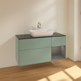 Тумба под раковину Villeroy & Boch Finion 120х50,1 см с подсветкой МДФ оливковый матовый лак/стекло черное матовое F832GKGM