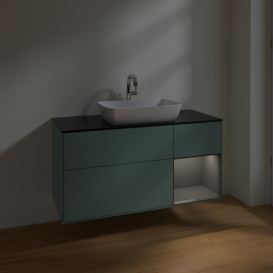 Тумба под раковину Villeroy & Boch Finion 120х50,1 см с подсветкой МДФ оливковый матовый лак/стекло черное матовое F832GKGM