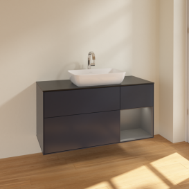 Тумба под раковину Villeroy & Boch Finion 120х50,1 см с подсветкой МДФ темно-синий матовый лак/стекло черное матовое F832GKHG