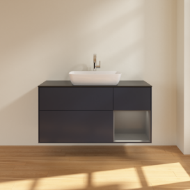 Тумба под раковину Villeroy & Boch Finion 120х50,1 см с подсветкой МДФ темно-синий матовый лак/стекло черное матовое F832GKHG
