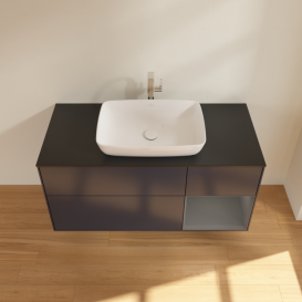 Тумба под раковину Villeroy & Boch Finion 120х50,1 см с подсветкой МДФ темно-синий матовый лак/стекло черное матовое F832GKHG