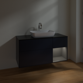 Тумба под раковину Villeroy & Boch Finion 120х50,1 см с подсветкой МДФ темно-синий матовый лак/стекло черное матовое F832GKHG