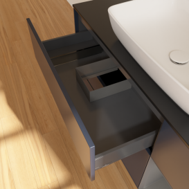 Тумба под раковину Villeroy & Boch Finion 120х50,1 см с подсветкой МДФ темно-синий матовый лак/стекло черное матовое F832GKHG