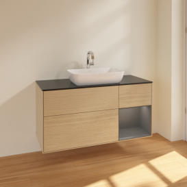 Тумба под раковину Villeroy & Boch Finion 120х50,1 см с подсветкой МДФ шпон дуба/стекло черное матовое F832GKPC