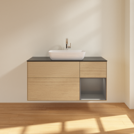 Тумба под раковину Villeroy & Boch Finion 120х50,1 см с подсветкой МДФ шпон дуба/стекло черное матовое F832GKPC