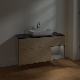 Тумба под раковину Villeroy & Boch Finion 120х50,1 см с подсветкой МДФ шпон дуба/стекло черное матовое F832GKPC
